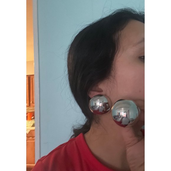 Big Silver stud earrings dome statement bold  studs large  round chunky mirror - Picture 3 of 8